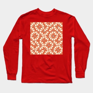 Orange Vintage Checkered Flowers Long Sleeve T-Shirt